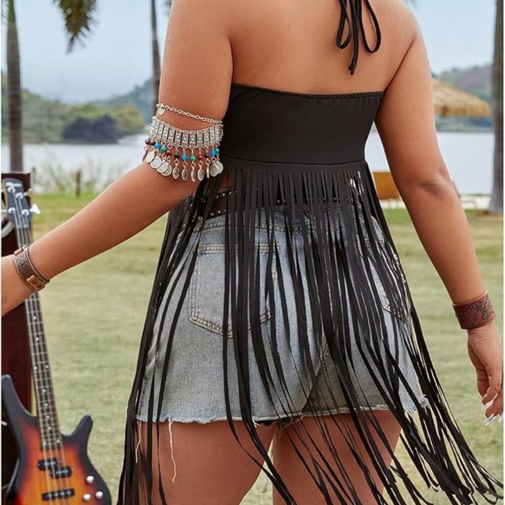 Women's Plus Size Fringe Western Top View 4